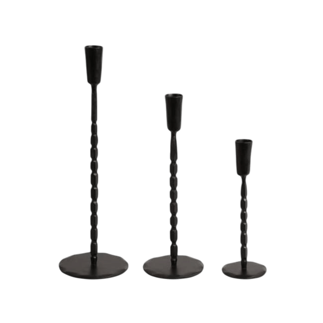 IRON BLACK TAPER CANDLE HOLDER SET OF 3 